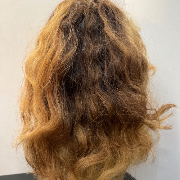 Honey brown Blond Highlight HUMAN HAIR CURLY Wig. pre cut lace front - Picture 3 of 9